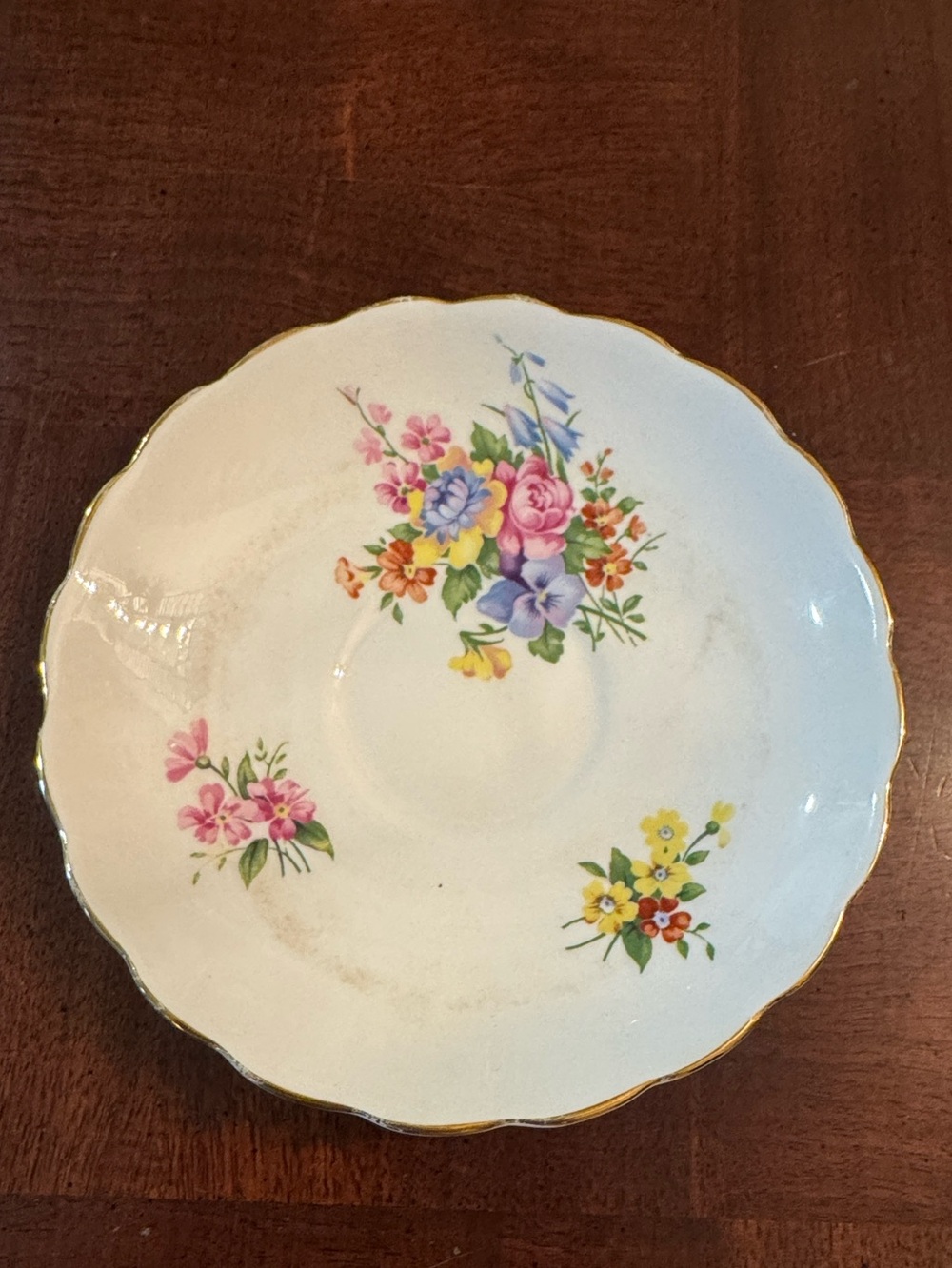 Fine Bone China Made in England Floral Teacup Saucer Plate with Pink Roses